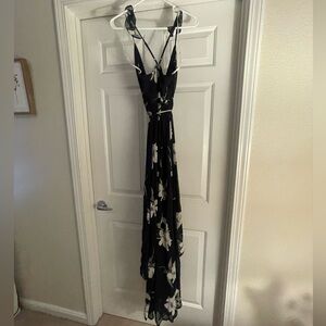 Lulu's Navy Floral Wrap Maxi Dress with White Blossoms